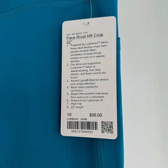 NWT lululemon - Pace Rival Crop 22" Hawaiian Blue - Picture 2 of 4